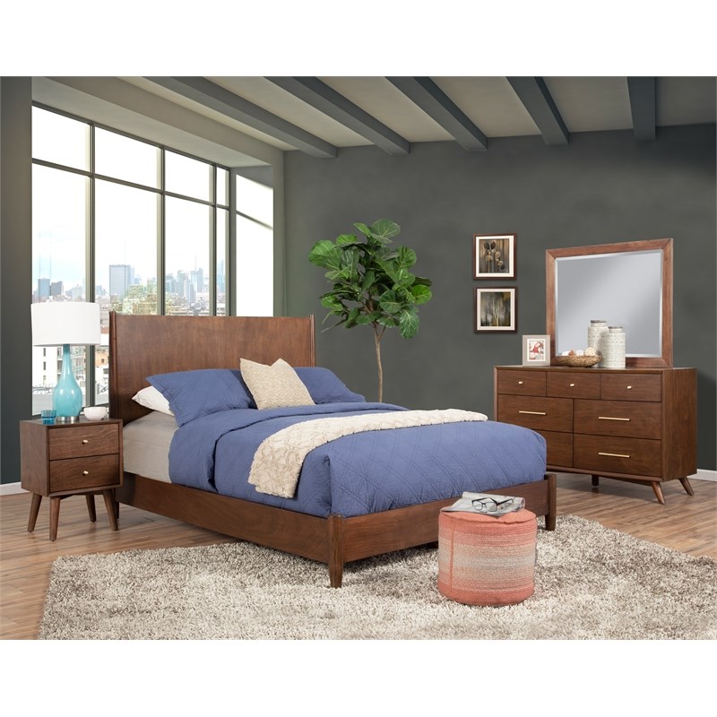 Home Square 3 Piece Set with Nightstand and 4-Drawer Accent Chest in Walnut
