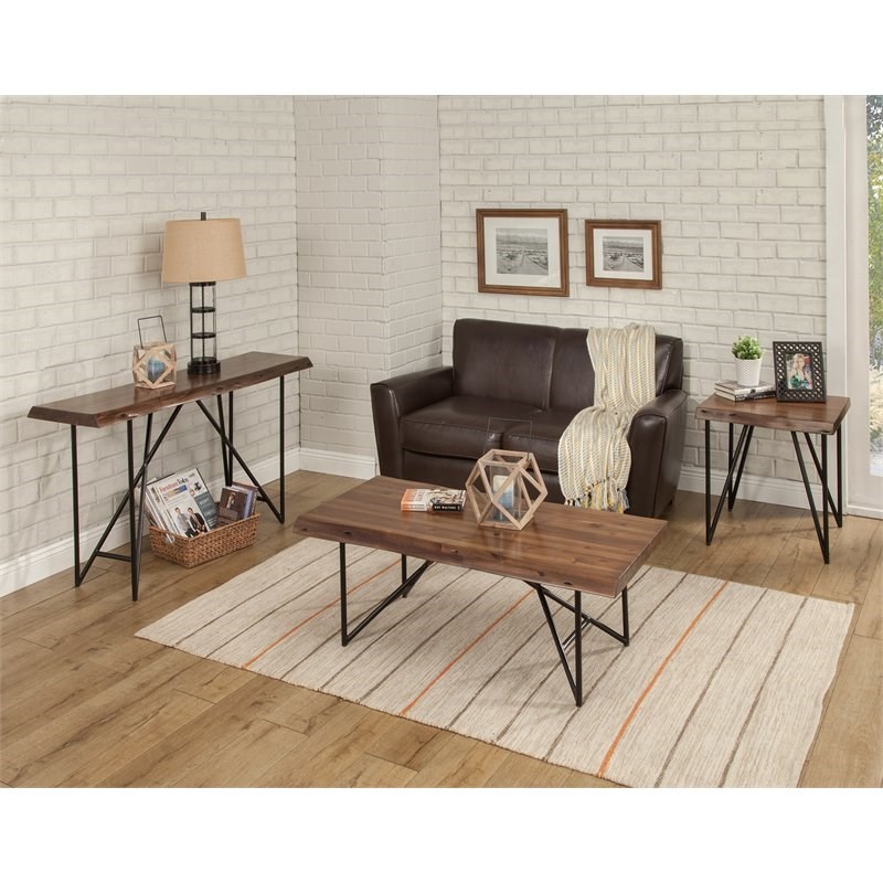 Home Square 2 Piece Set with Cocktail Table and Console Table in Light Walnut