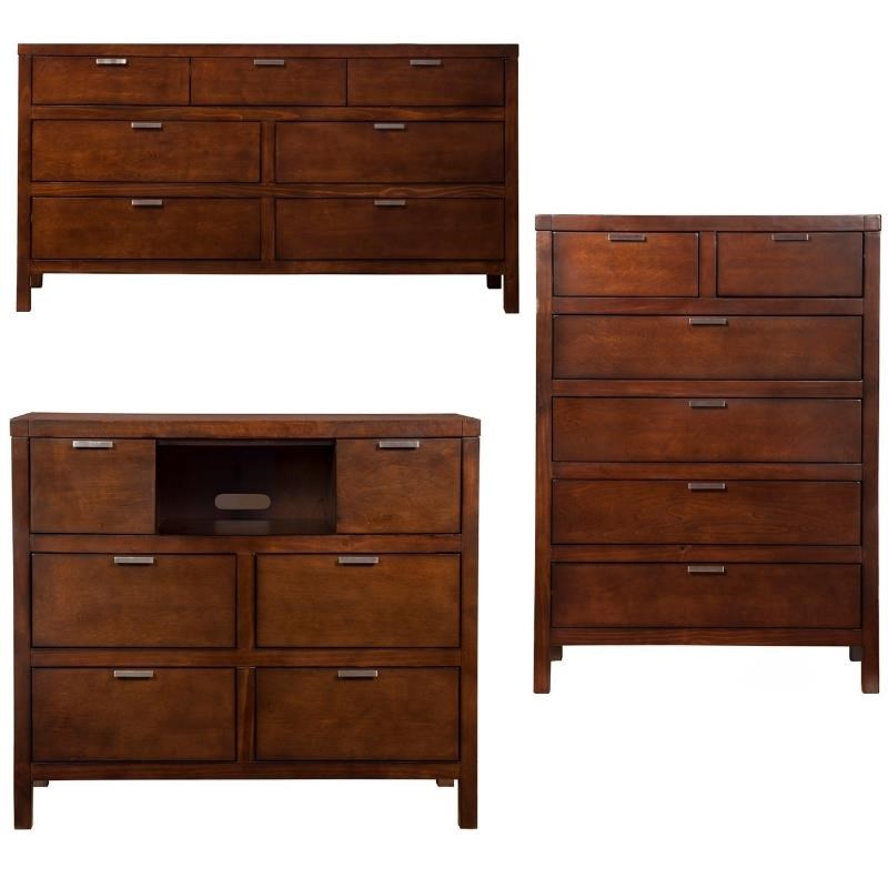 Home Square 3 Piece Set with Dresser Chest and TV Media Chest in Cappuccino