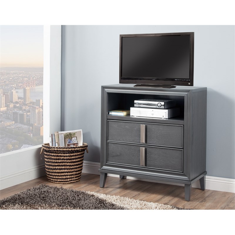 Home Square 2 Piece Furniture Set with Wood TV Media Chest in Dark Gray