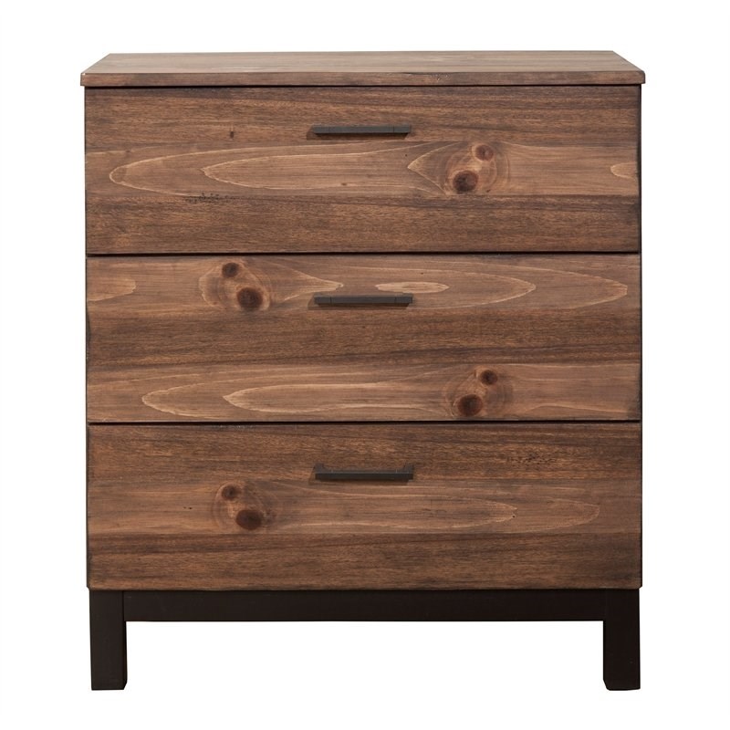 Home Square 2 Piece Set with Nightstand and 3-Drawer Accent Chest in Rustic Pine