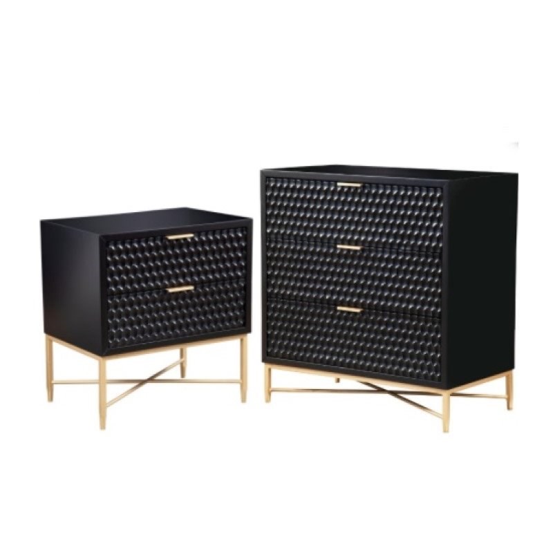 Home Square 2 Piece Furniture Set with Nightstand and Small Wood Chest in Black