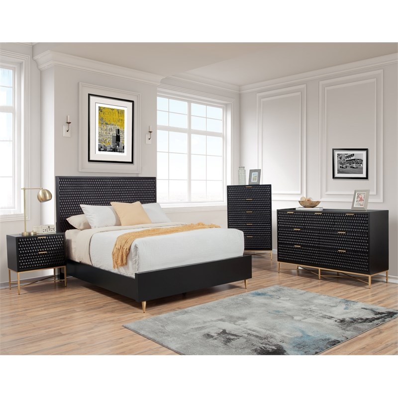 Home Square 2 Piece Furniture Set with Nightstand and 5-Drawer Chest in Black