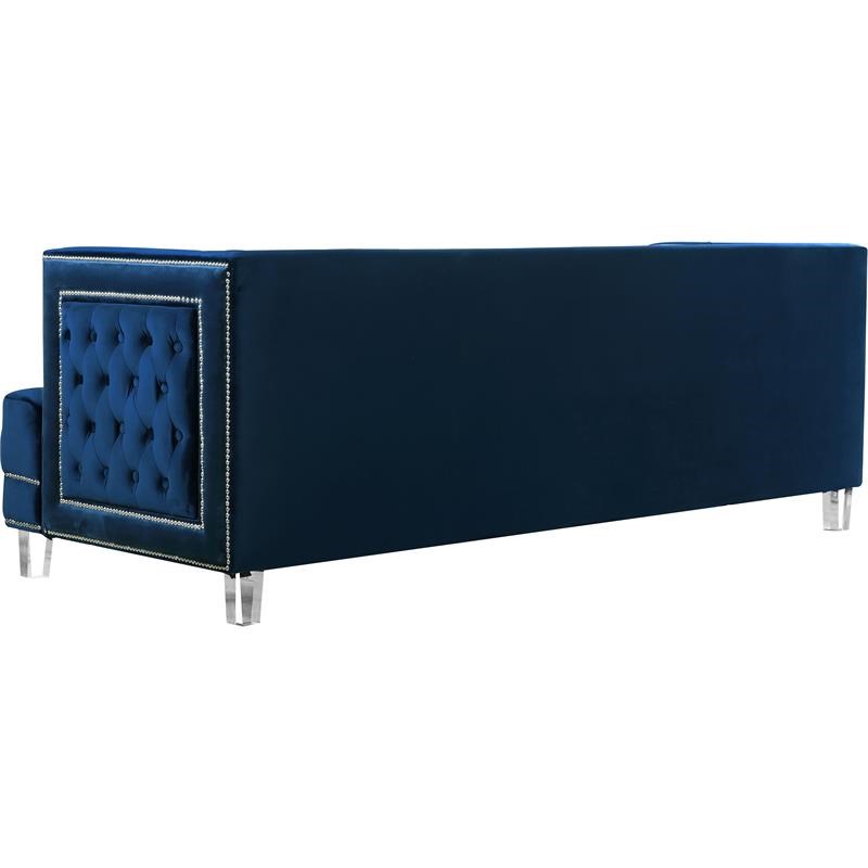 Home Square 2-Piece Furniture Set with Velvet Ottoman and Sofa in Navy