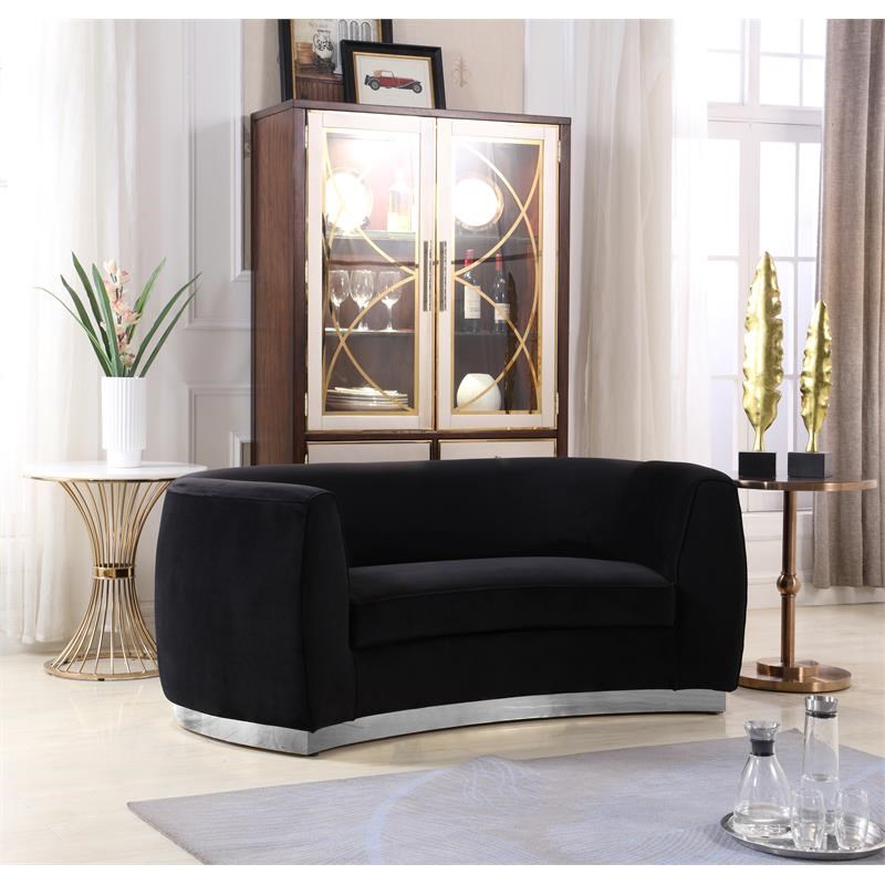 Home Square 2-Piece Set with Contemporary Velvet Loveseat and Sofa in Black