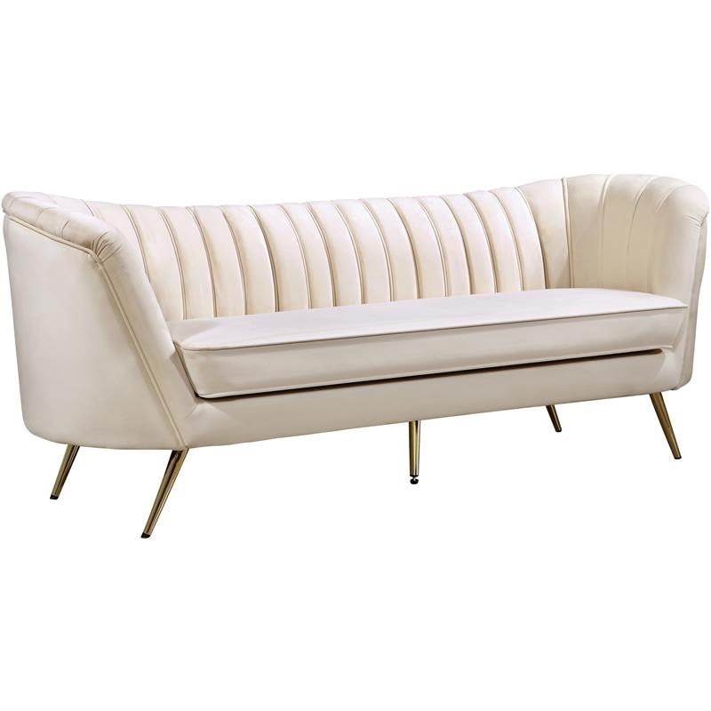 Home Square 3-Piece Set with Accent Chair Chaise and Sofa in Cream and Gold