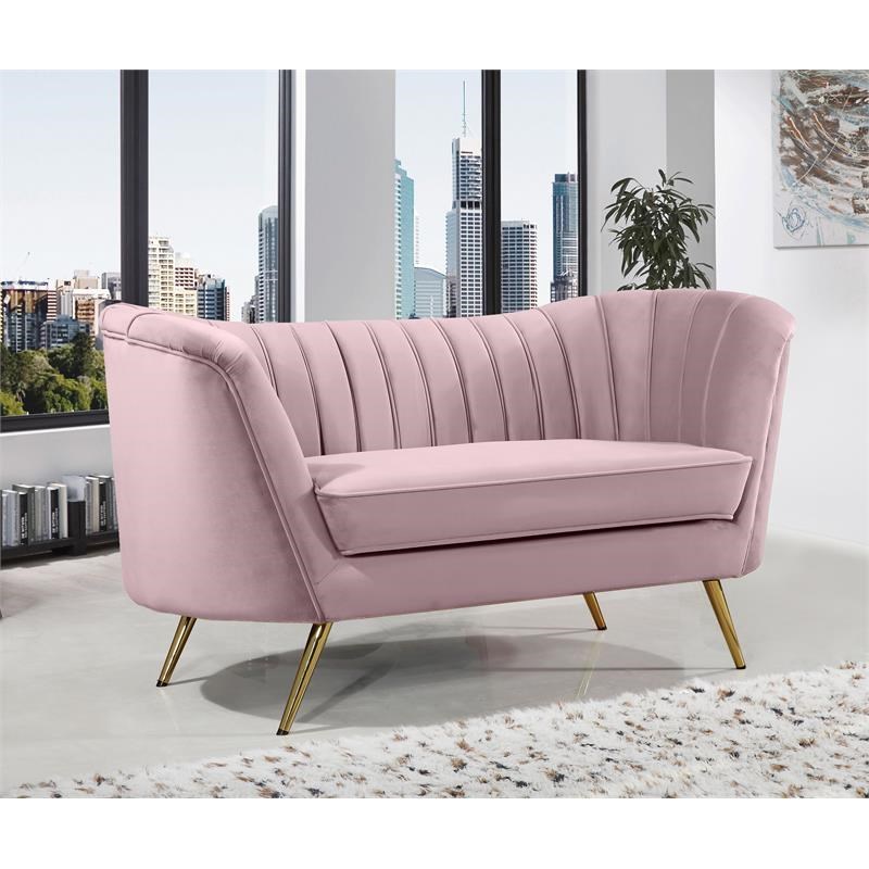 Home Square 2-Piece Set with Contemporary Velvet Loveseat and Sofa in Pink