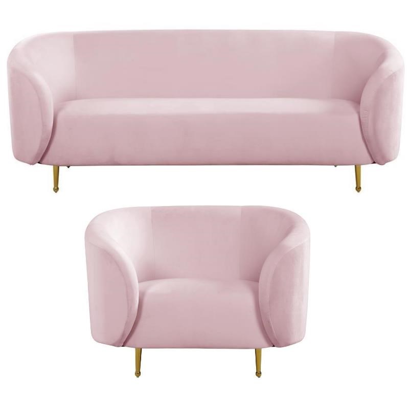 Home Square 2-Piece Set with Velvet Accent Chair and Sofa in Pink and Gold