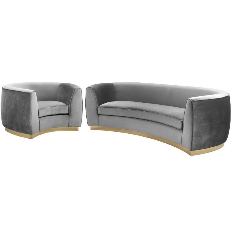 Home Square 2-Piece Furniture Set with Accent Chair and Sofa in Gray and Gold
