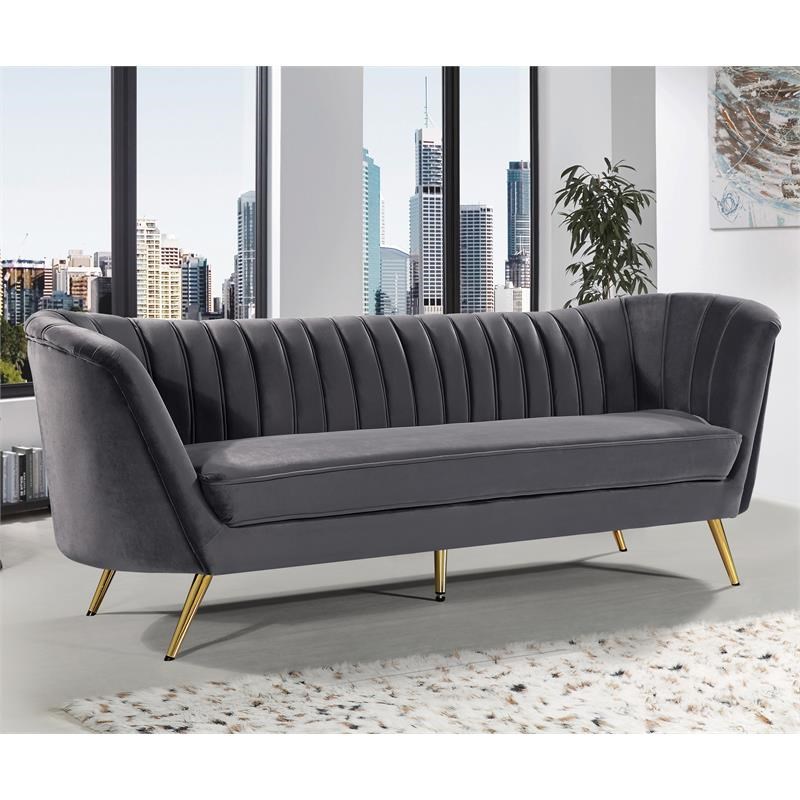Home Square 3-Piece Set with Velvet Accent Chair Chaise & Sofa in Gray and Gold