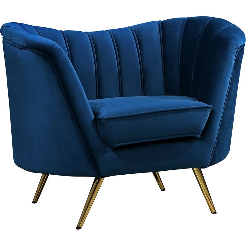 Home Square 3-Piece Set with Accent Chair Loveseat and Sofa in Navy and Gold