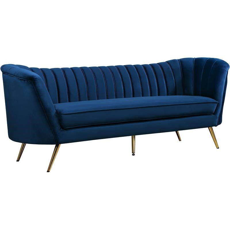 Home Square 2-Piece Set with Velvet Accent Chair & Sofa in Navy and Gold