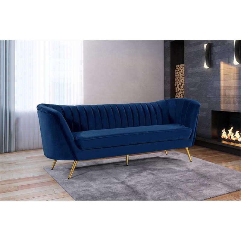 Home Square 2-Piece Set with Velvet Accent Chair & Sofa in Navy and Gold
