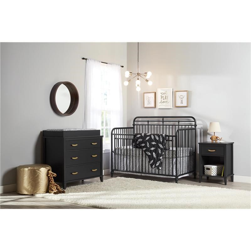 Home Square 2-Piece Furniture Set with Convertible Crib and Nightstand in Black