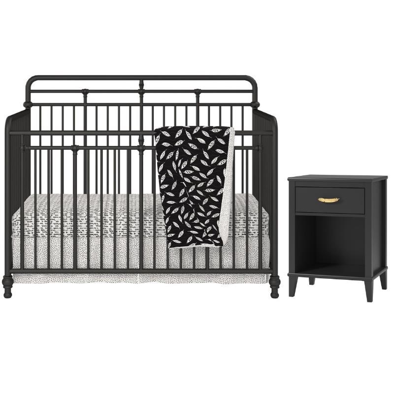 Home Square 2-Piece Furniture Set with Convertible Crib and Nightstand in Black