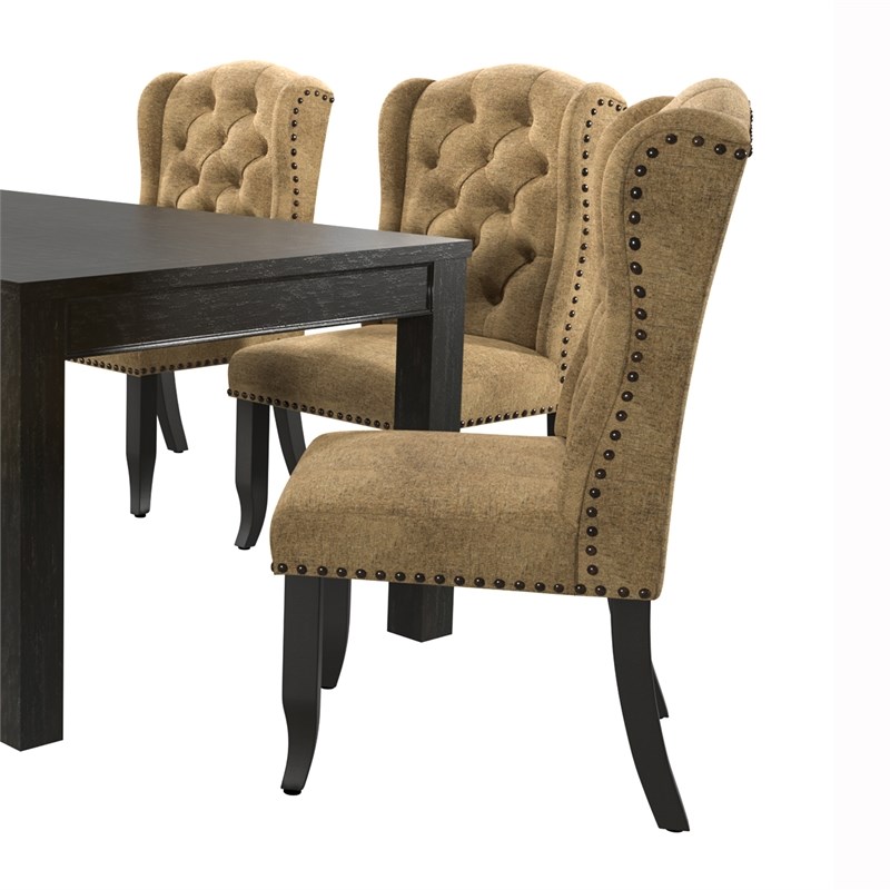 Sinuata 5-Piece Black and Gold Wood Dining Table and 4 Tufted Side Chair Set