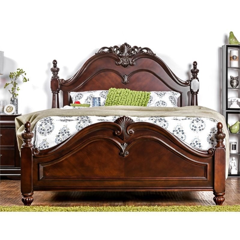 Ruben 2-Piece Cherry Wood King Poster Bed and 5-Drawer Chest Set