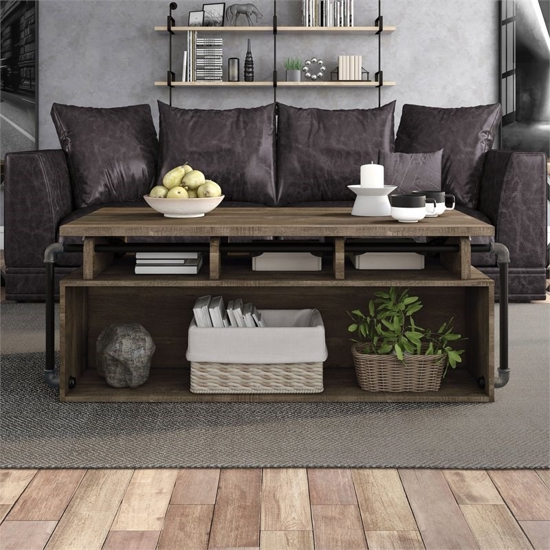 Krella 2-Piece Oak Wood Lift-top Coffee Table and 62-Inch TV Stand Set