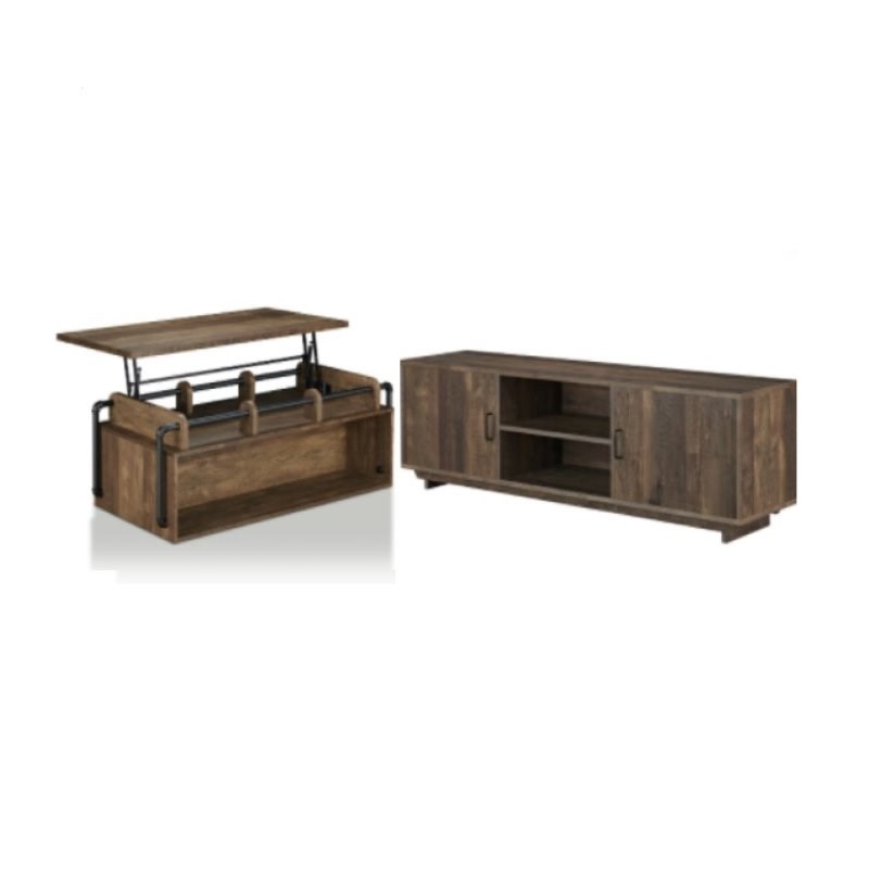 Krella 2-Piece Oak Wood Lift-top Coffee Table and 62-Inch TV Stand Set