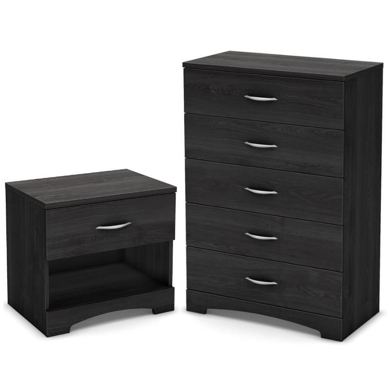 Home Square 2-Piece Furniture Set with Nightstand and Chest in Gray Oak