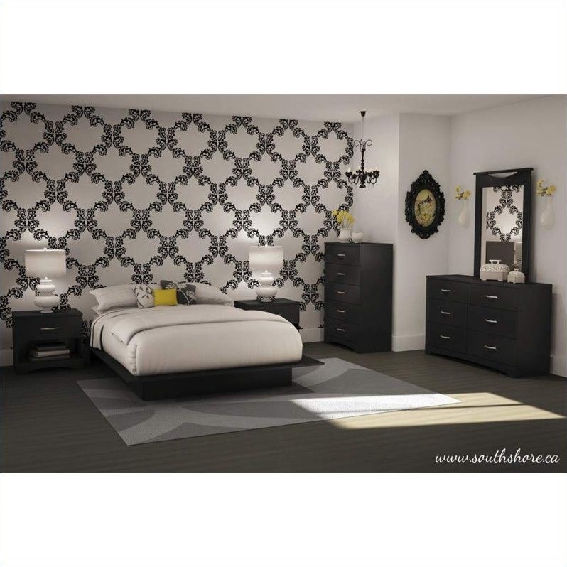 Home Square 2-Piece Set with 1-Drawer Nightstand & 5-Drawer Chest in Pure Black