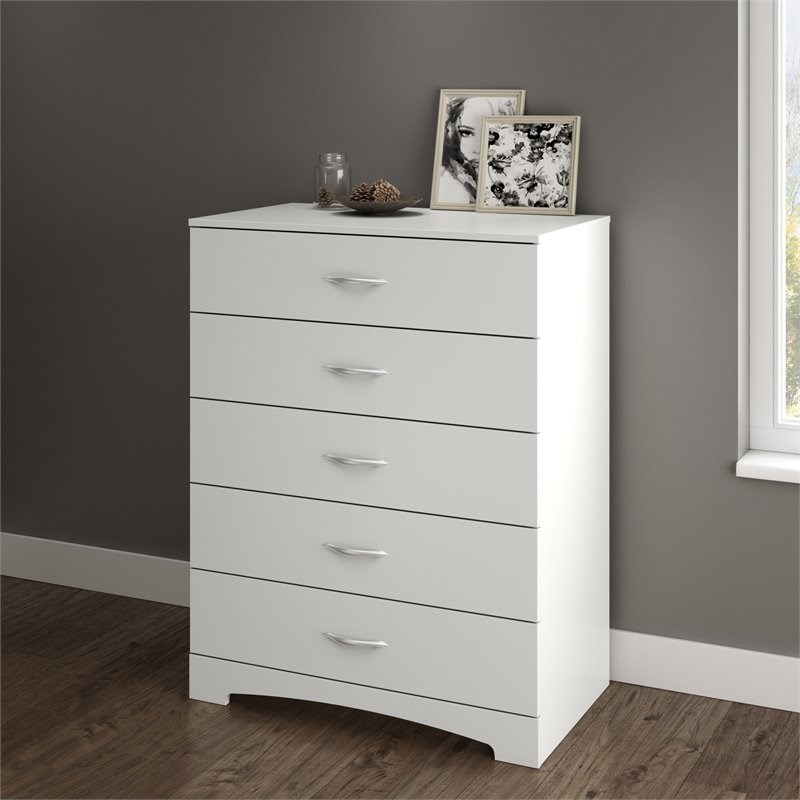 Home Square 2-Piece Set with Nightstand and 5-Drawer Chest in Pure White Finish