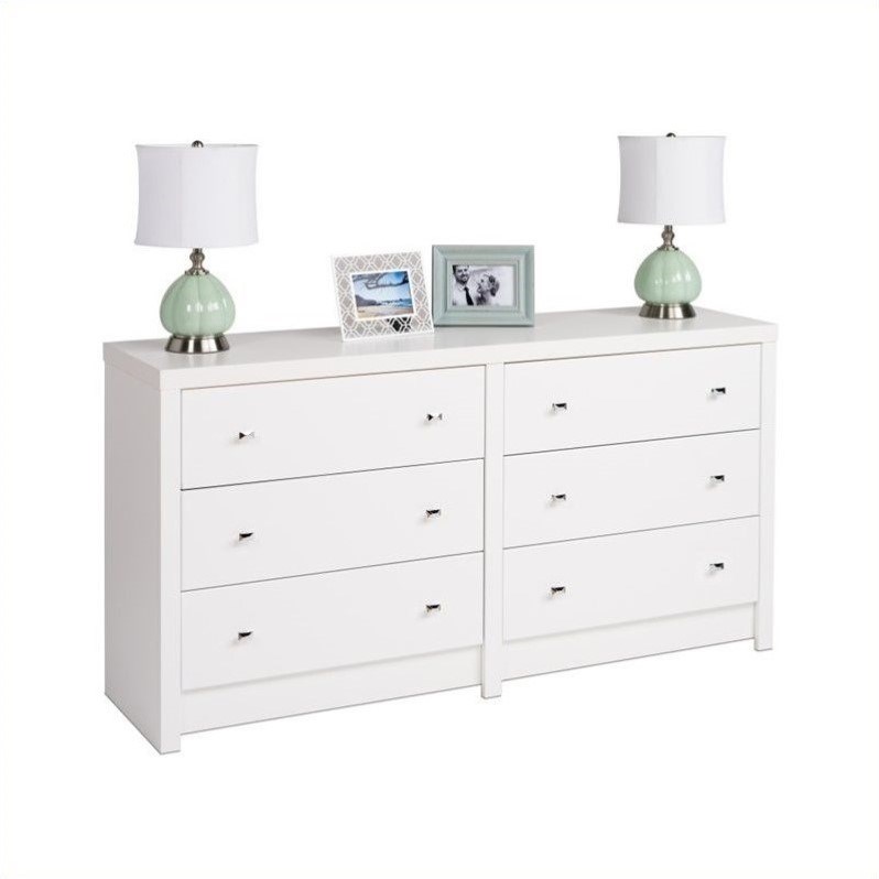 Home Square 3-Piece Set with 2 Nightstands & 6-Drawer Dresser in White Laminate