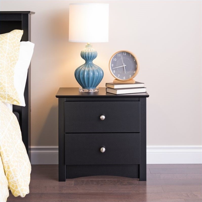 Home Square 3-Piece Set with 5-Drawer Chest and 2 Nightstands in Black