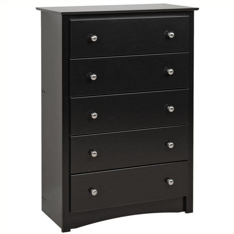 Home Square 2-Piece Set with 5-Drawer Chest and 2 Nightstands in Black