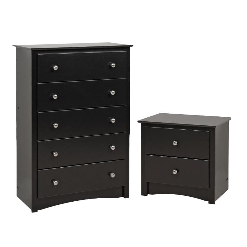 Home Square 2-Piece Set with 5-Drawer Chest and 2 Nightstands in Black