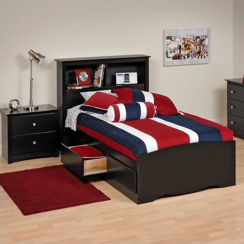 Home Square 3-Piece Set with Twin Storage Bed Chest & Tall 2 Drawer Night Stand