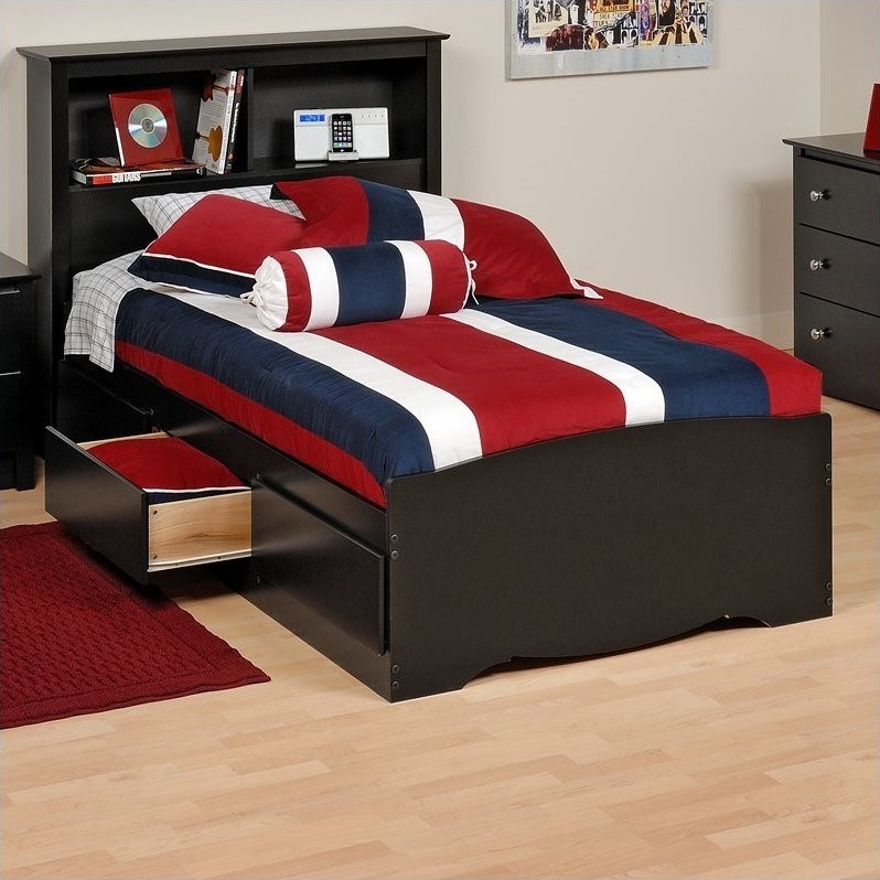 Home Square 3-Piece Set with Twin Storage Bed Double Dresser & Tall Night Stand