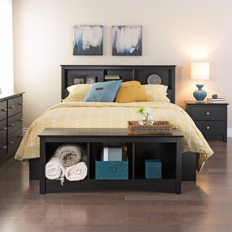 Home Square 4-Piece Set with Queen Storage Bed 5-Drawer Chest & 2 Nightstands
