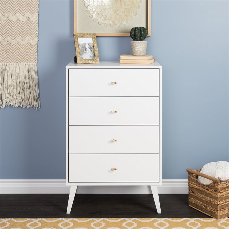 Home Square 4-Piece Set with 2 Tall Nightstands Dresser 4-Drawer Chest in White