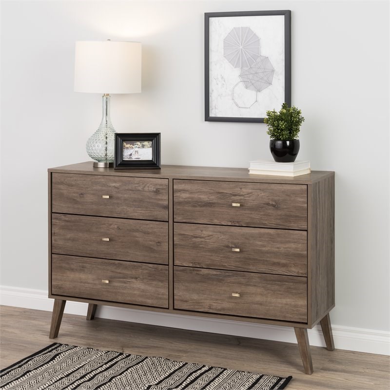 Home Square 2-Piece Set with Modern Tall 6-Drawer Chest 6-Drawer Double Dresser