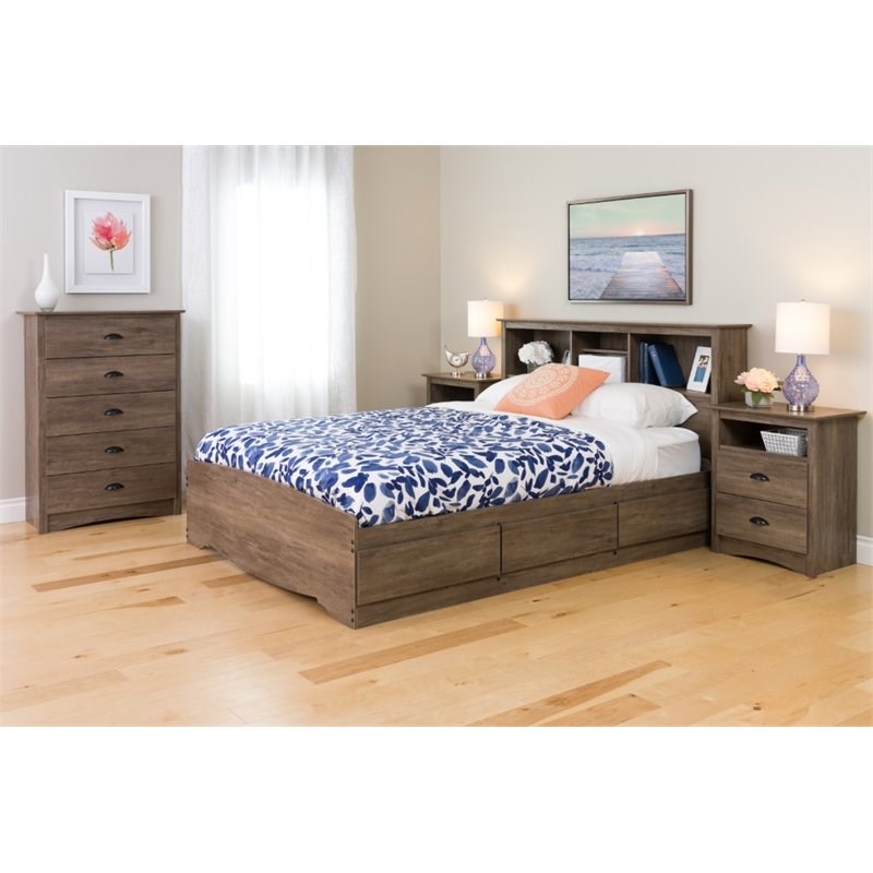 Home Square 3-Piece Set with King Platform Storage Bed & 2 Tall Nightstands