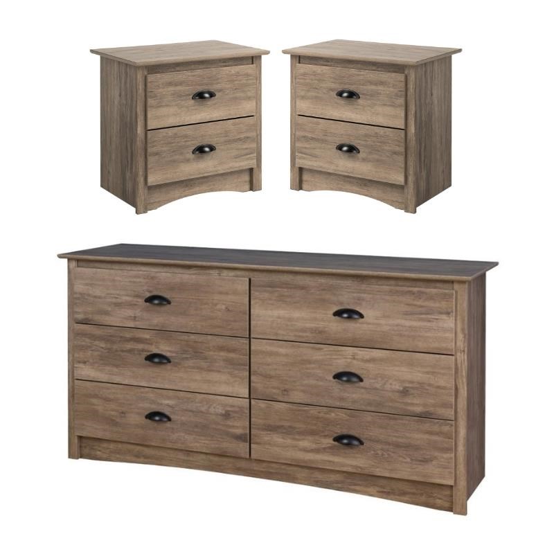 Home Square 3-Piece Set with 2 2-Drawer Nightstands and 6-Drawer Dresser