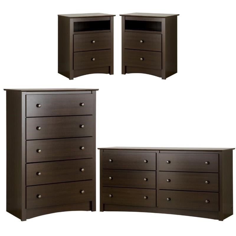 Home Square 4-Piece Set with 2 Tall Night Tables 5-Drawer Chest 6-Drawer Dresser