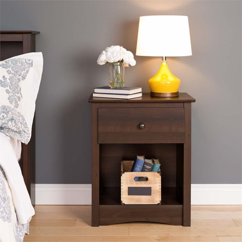 Home Square 3-Piece Set with 2 Tall Nightstands and 5 Drawer Chest in Espresso