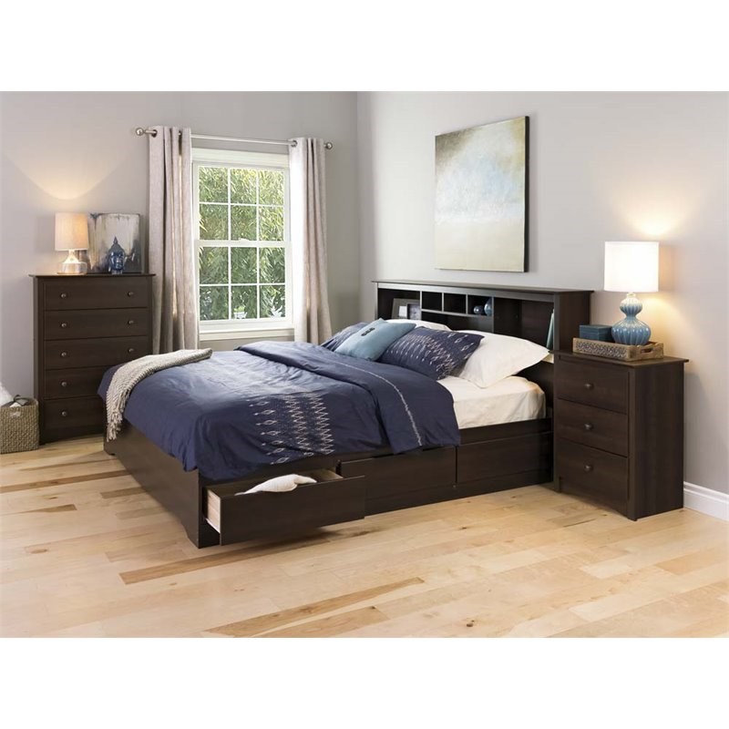 Home Square 5-Piece Set with 2 Night Tables Chest Dresser and Tall Nightstand