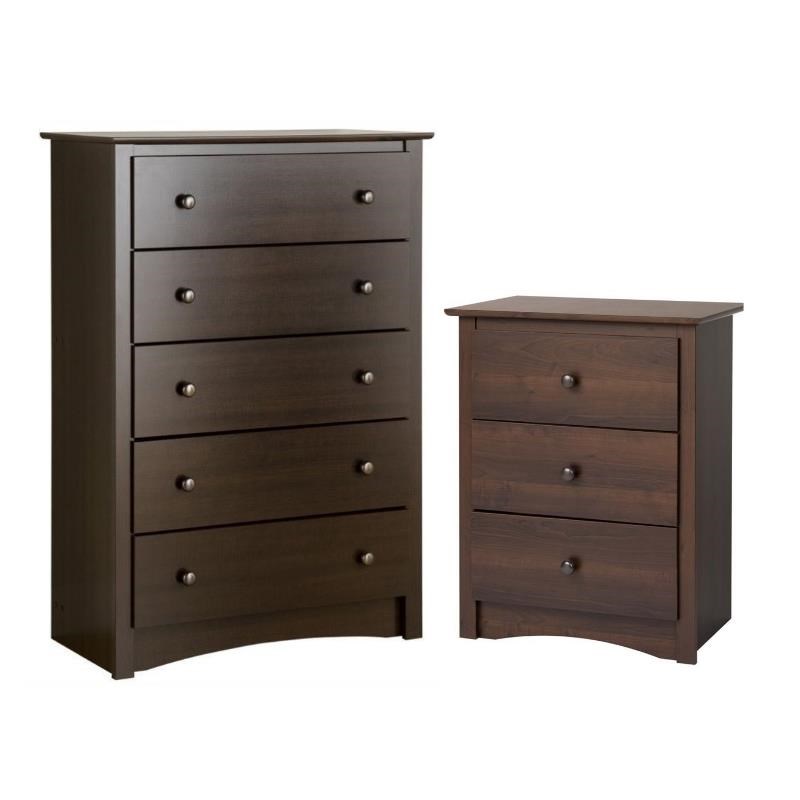 Home Square 2-Piece Set with 5-Drawer Chest and 3-Drawer Tall Nightstand