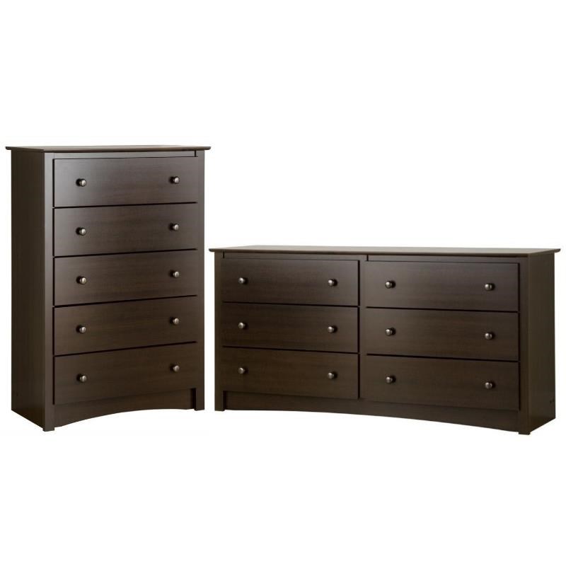 Home Square 2-Piece Set with 5-Drawer Chest and 6-Drawer Dresser in Espresso
