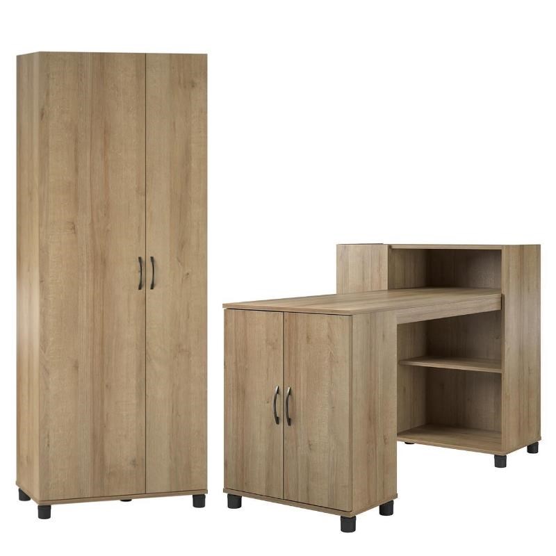 Home Square 2-Piece Set with Tall Cabinet and Desk with Storage Cabinet