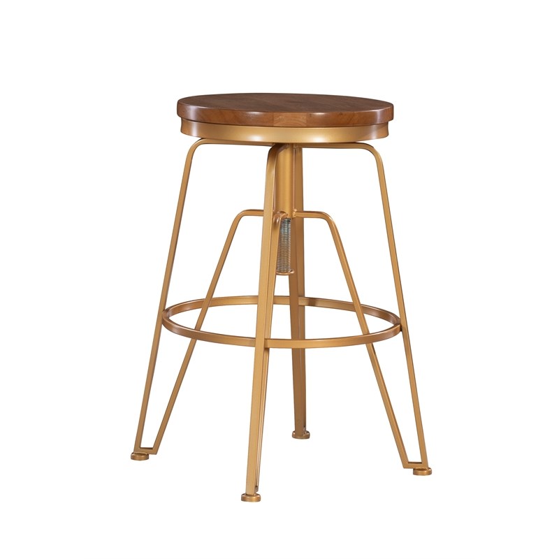 Home Square 2-Piece Furniture Metal and Wood Adjustable Stool Set in Gold