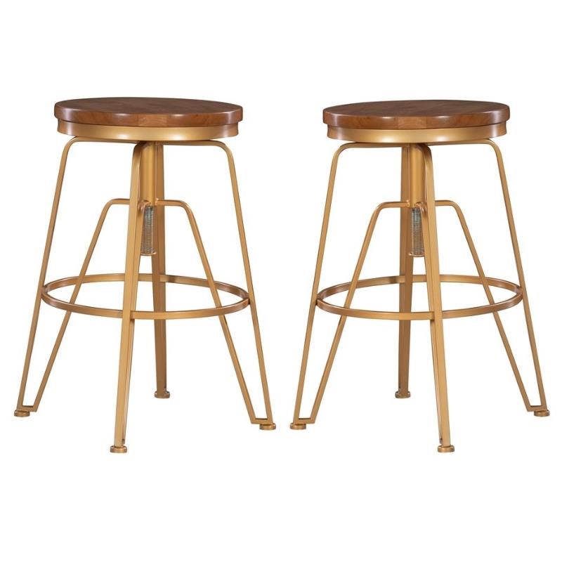 Home Square 2-Piece Furniture Metal and Wood Adjustable Stool Set in Gold