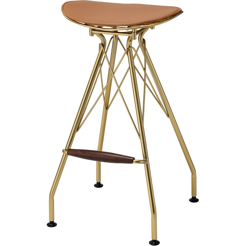Home Square 4-Piece Bar Stool (Set-2) Set in Whiskey PU & Gold