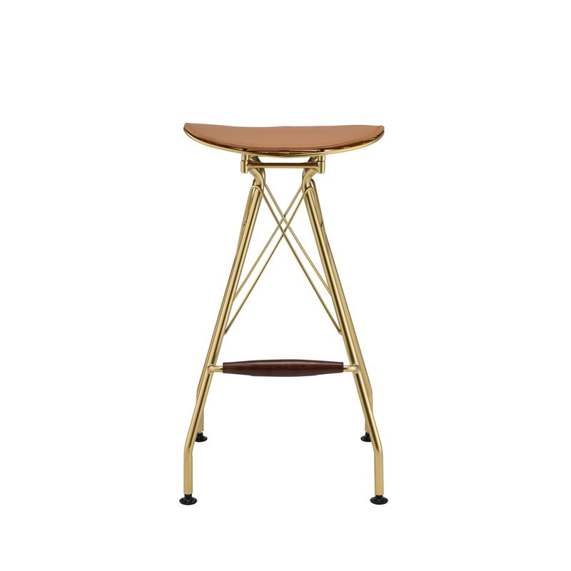 Home Square 4-Piece Bar Stool (Set-2) Set in Whiskey PU & Gold