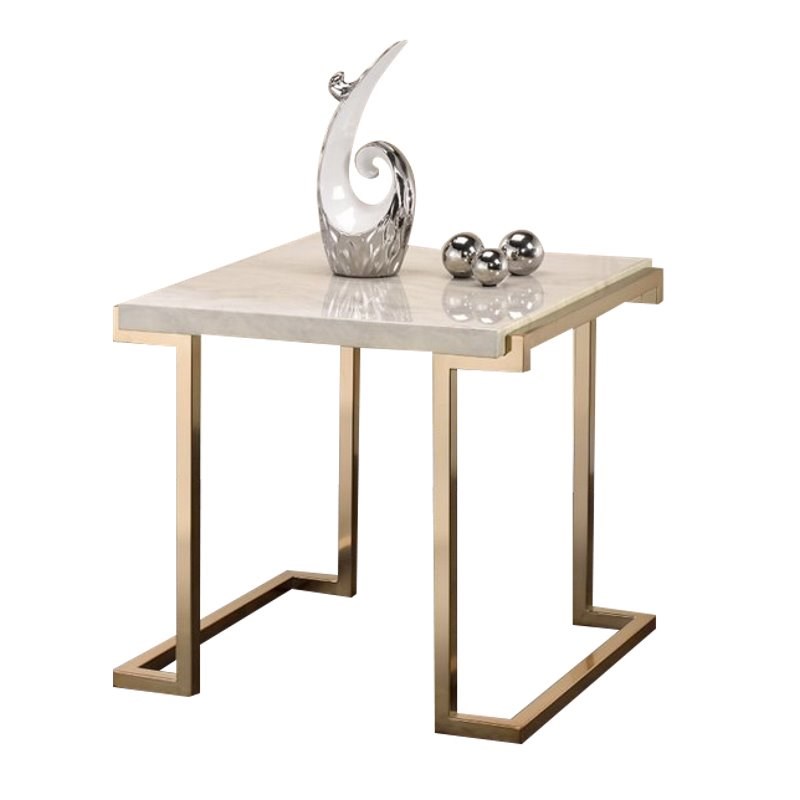Home Square 2-Piece Furniture End Table Set in Faux Marble and Champagne