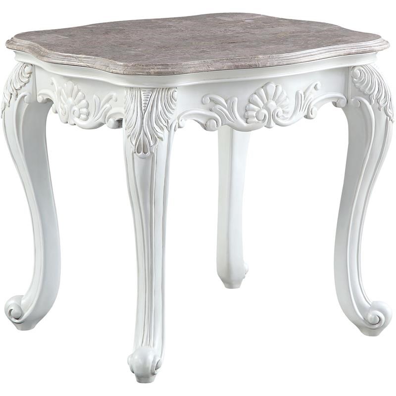 Home Square 2-Piece Furniture Round End Table Set in Marble Top and White