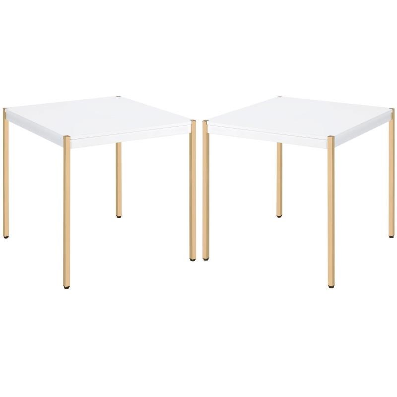 Home Square 2-Piece Furniture Round End Table Set in White & Gold